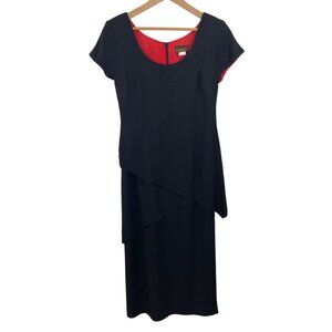 Vintage Virgo II Black Dress Size 8 With Red Lining & Shoulder Pads